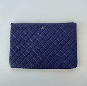 CHANEL Quilted Blue Clutch